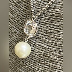 Givenchy Silver and Pearl Crystal Pendant Necklace